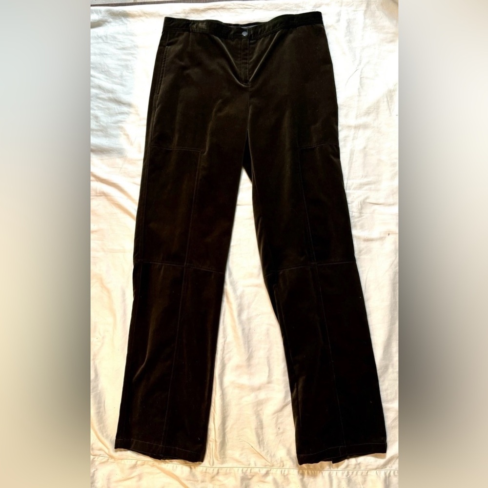 NWT ARMANI COLLEZIONI VTG Cotton Velvet Loose Fit Pants Dark Green Brown Sz 12